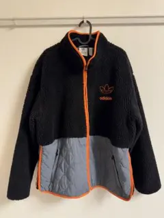 値下げ adidas フリースジャケット ブラック/グレー/オレンジ