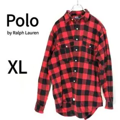 ラルフローレン 厚手ネルシャツ 赤黒 バッファローチェック