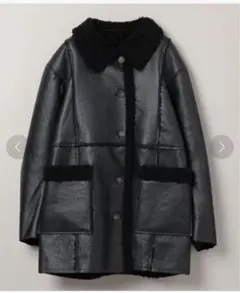 JEANASIS ヴィーガンレザー ボア コクーンコート　ブラック