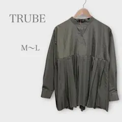 新品未使用　バンドカラープリーツ切替ブラウス　長袖　ブラック　ML