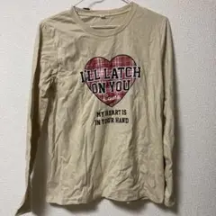 ベージュ ハートプリント 長袖Tシャツ150cm
