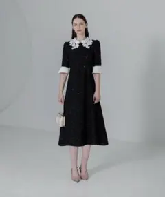 美品✨️Leja 花柄レースカラースパンコール刺繍Aラインフレアドレスワンピース