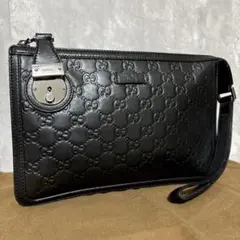 美品✨GUCCI クラッチバッグ セカンドバッグ シマレザー GG ブラック