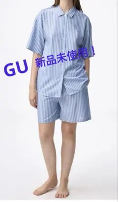 GU ストライプパジャマ 半袖＆ショートパンツ ブルー Lサイズのサムネイル