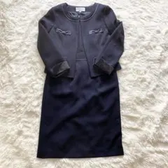 サヴィエム セレモニスー ワンピース ノーカラー リボン ドット 黒 M