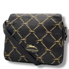 美品✨ロンシャン ショルダーバッグ オールレザー 本革 肩掛け 総柄 ロゴ金具