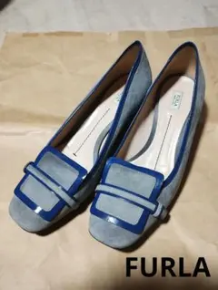 FURLA　グレー・ブルー　フラットパンプス サイズ36