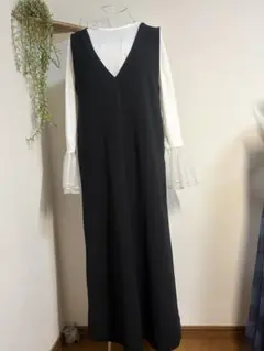 ブラック ジャンパースカート ロング丈 M