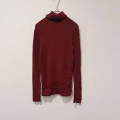 ユニクロ タートルネック ニット リブ 長袖 赤　レッド M レディース　ウール