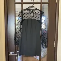SHEIN ドット柄 シースルー 長袖 ミニワンピース ブラック