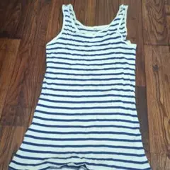 ホワイト/ネイビー ストライプ ノースリーブ M