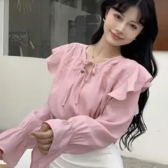 ピンク フリル ブラウス 韓国