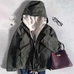 美品▲定価2万 ビューティアンドユース ボアライナーマウンテンパーカー カーキ