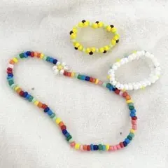 ビーズ　韓国　k-pop ブレスレット　指輪　3点セット　y2k faith