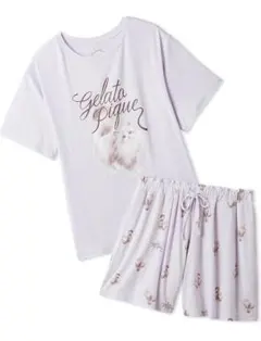 CAT柄ワンポイントTシャツ&ショートパンツセット