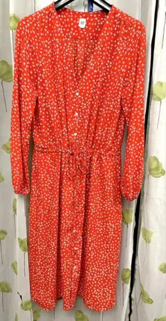 【新品・未使用】GAP 小花柄 Vネック ロングワンピース レッド Lサイズ