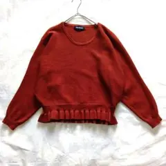 赤茶色 長袖ニット セーター ブラウン フリル M