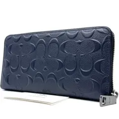 極美品✨COACH 長財布 ラウンドジップ シグネチャー ミッドナイトネイビー