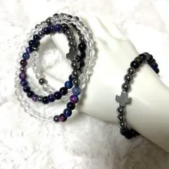 天然石ブレスレット&ネックレス　テラヘルツ×タイガーアイ×水晶×ヘマタイト