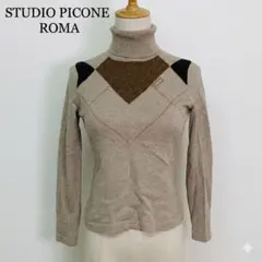 美品ピッコーネLサイズタートルニット長袖アーガイル柄ベージュ秋冬上品