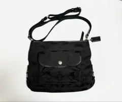 COACH シグネチャー ワンショルダーバッグ ブラック キャンバス レザー