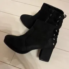 黒スエードブーツ ジッパー付き レースアップ(Lサイズ)