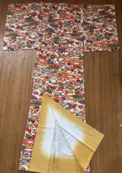 小紋 正絹 紅型風柄 着物 お出かけ着 卒業式 撮影用 昭和レトロ
