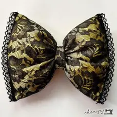 【すぐ発送】♡盛り髪リボン♡　黄色　レース縁どり　体育祭・文化祭・推し活・スクバ