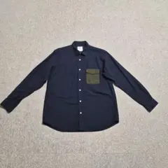 GLOBAL WORK 切替ポケット長袖シャツ L ネイビー メンズ