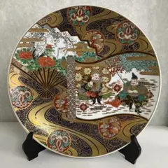 ニ福神 有田焼大皿龍志作縁起物金彩 伝統工芸飾り皿＊木製皿立付き＊専用桐箱付き＊のサムネイル