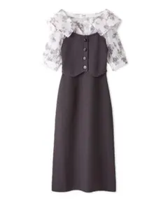 snidel 新品　ニットドッキングフレアワンピース　ダークグレー