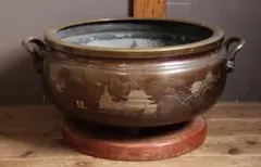 銅器 836g 小振り 水盤 砂鉢 華道 花器 煎茶道具 茶室 花鳥図 - メルカリ