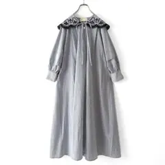 美品 ナノユニバース エンブロイダリーカラーワンピース Aライン ボリューム袖