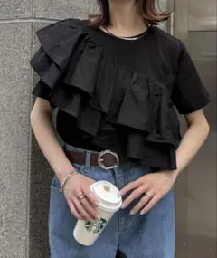 ✨美品✨チャオパニックティピー　フリル付きブラック半袖Tシャツ