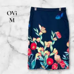 一点限り OVi【M】花柄×蝶々 ネイビー タイトスカート 膝丈