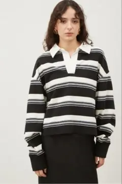 Mila Owen ショートラガースウェットボーダートップス　フリーサイズ