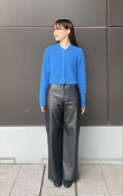 【タグ付き】UNITED ARROWS レザーライク ストレートロングパンツ