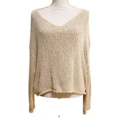 【ジーナシス】 ざっくり Vネック オーバー シアー コットン ニット (F)