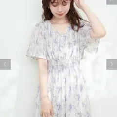 ナチュラルクチュール　フレアスリーブお上品ワンピース　ラベンダー