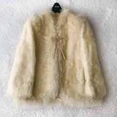 毛皮コート ファーコート 肉厚 ベアー オフホワイト M リアルファー