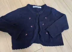 familiar カーディガン 80 ネイビー 花柄刺繍