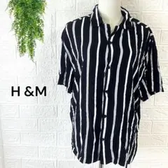 2538【H&M】スライプ 半袖シャツ レギュラーフィット ブラック XL