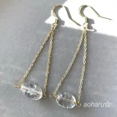 14kgf クラック 水晶 チェーン ピアス k14gf クリスタル 天然石