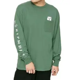 美品 RIPNDIP リップンディップ ロンT 胸ポケット 袖プリント XL