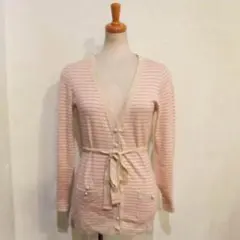 ポールスミスPINK ラメボーダー腰紐付ニットロングカーディガンジャケット