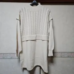 アイボリー ケーブル編み ニットワンピース