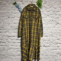 【超美品】アクシーズファム チェックシャツ ロング ワンピース イエロー M