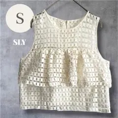 スライ SLY ノースリーブ ブラウス 白S フリル カッティングレース 格子柄のサムネイル