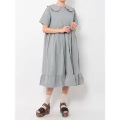 merry jenny ブルー フリルレースカラーワンピース