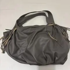 GRANDE 本革 巾着 フリンジ シャンパンゴールド ショルダーバッグ 
